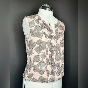 Banana Republic, Rose Mauve, Black Outlined Leaf Design, Sheer Top, Size S